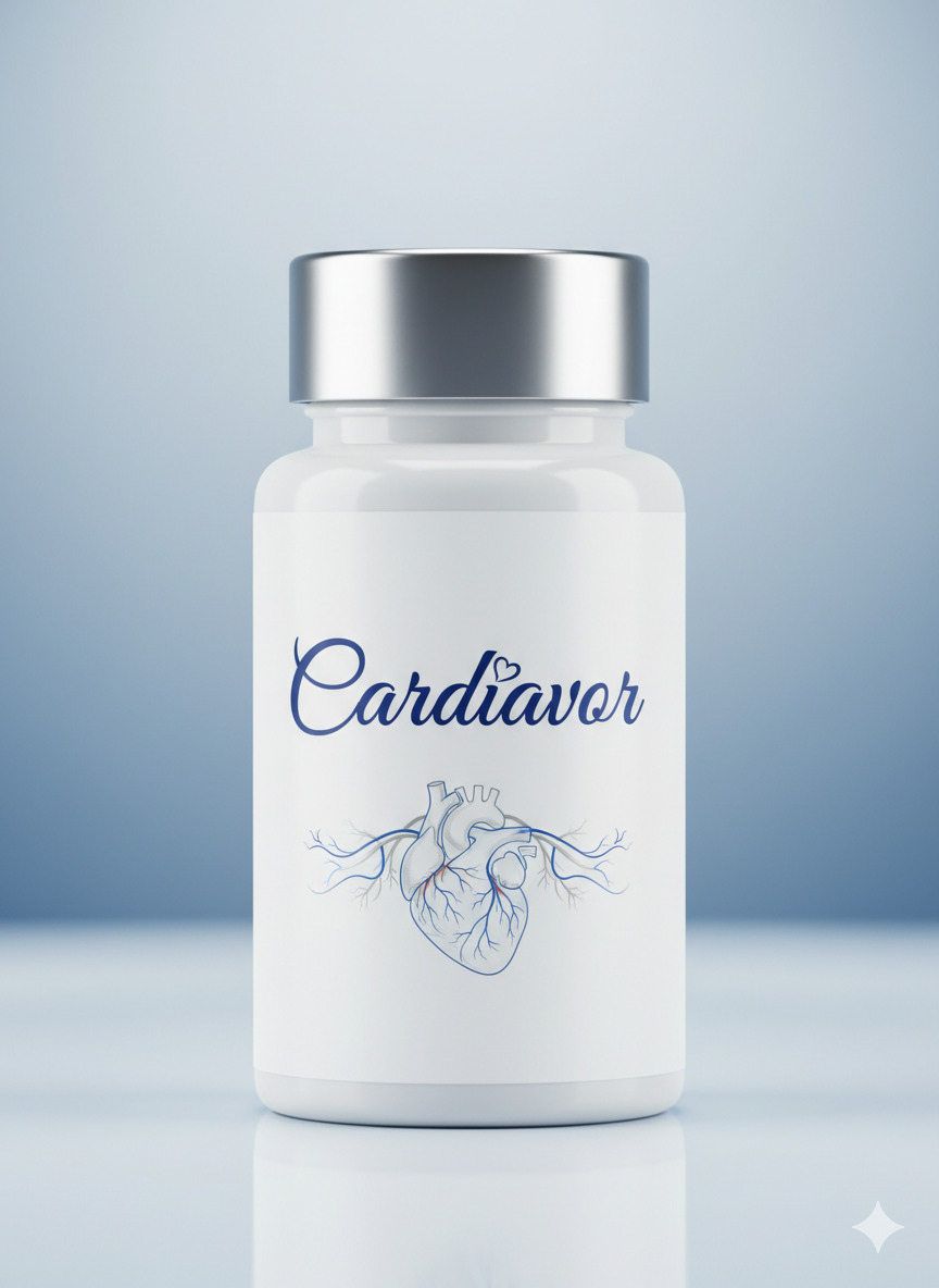 Cardiavor food supplement bottle with vitamins and plant extracts